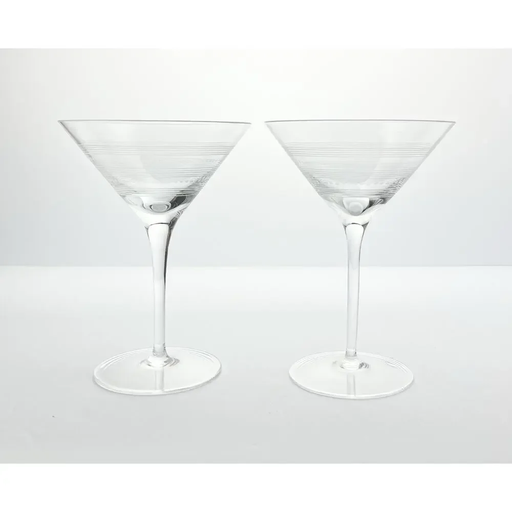 Contemporary Pair of Martini Glasses 6 3/4” 8oz Reached Banded Stripes & Dots